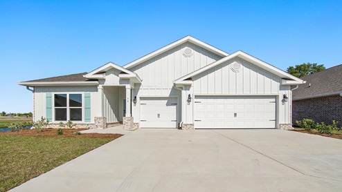 The Camden at Holley Grove at Peach Creek with Hardie exterior and brick skirt on the front
