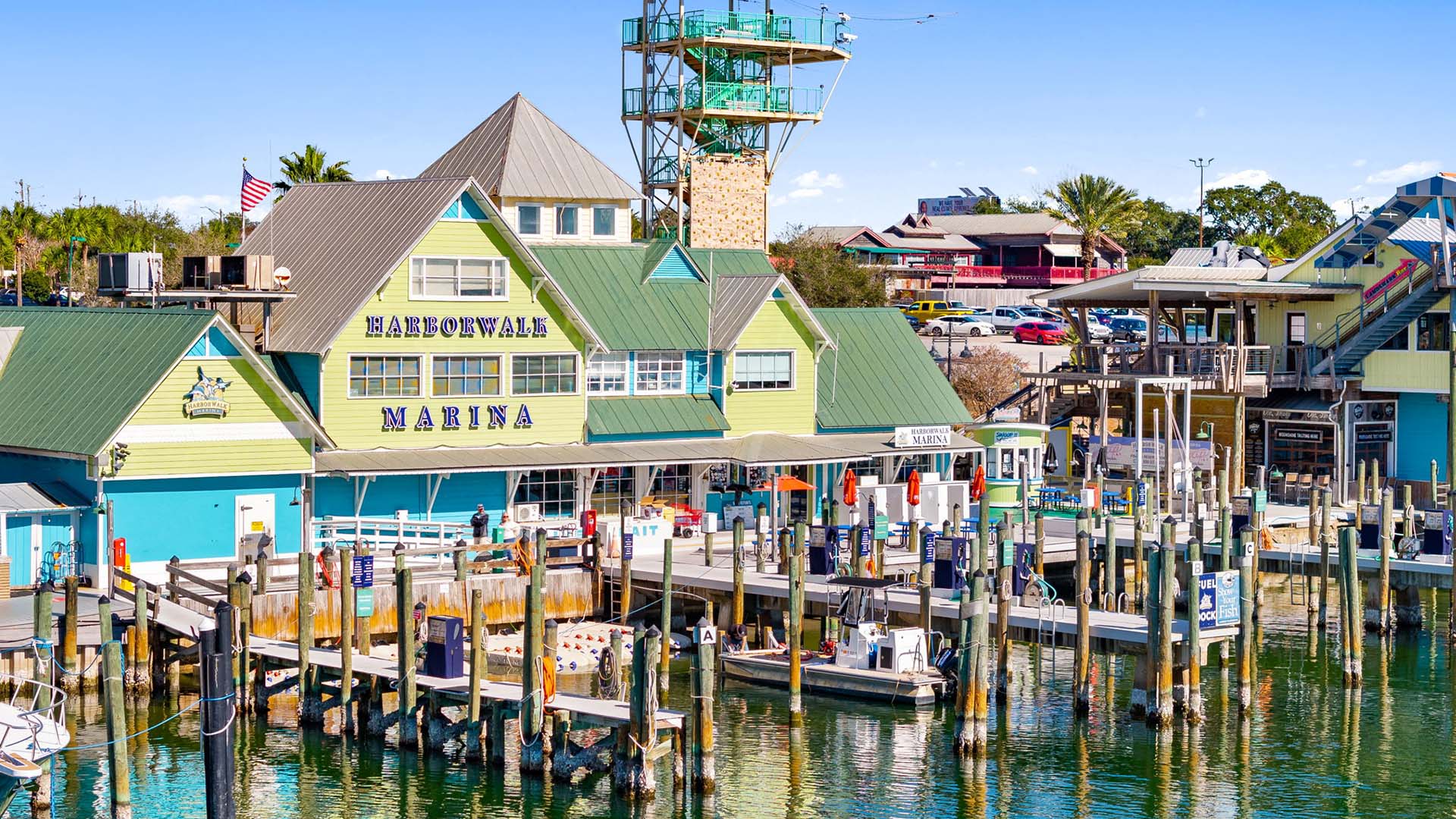Marina at Harborwalk with outdoor dining areas and shopping