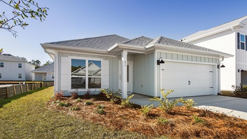 The Oakley floorplan is a three bedroom two full bathroom home
