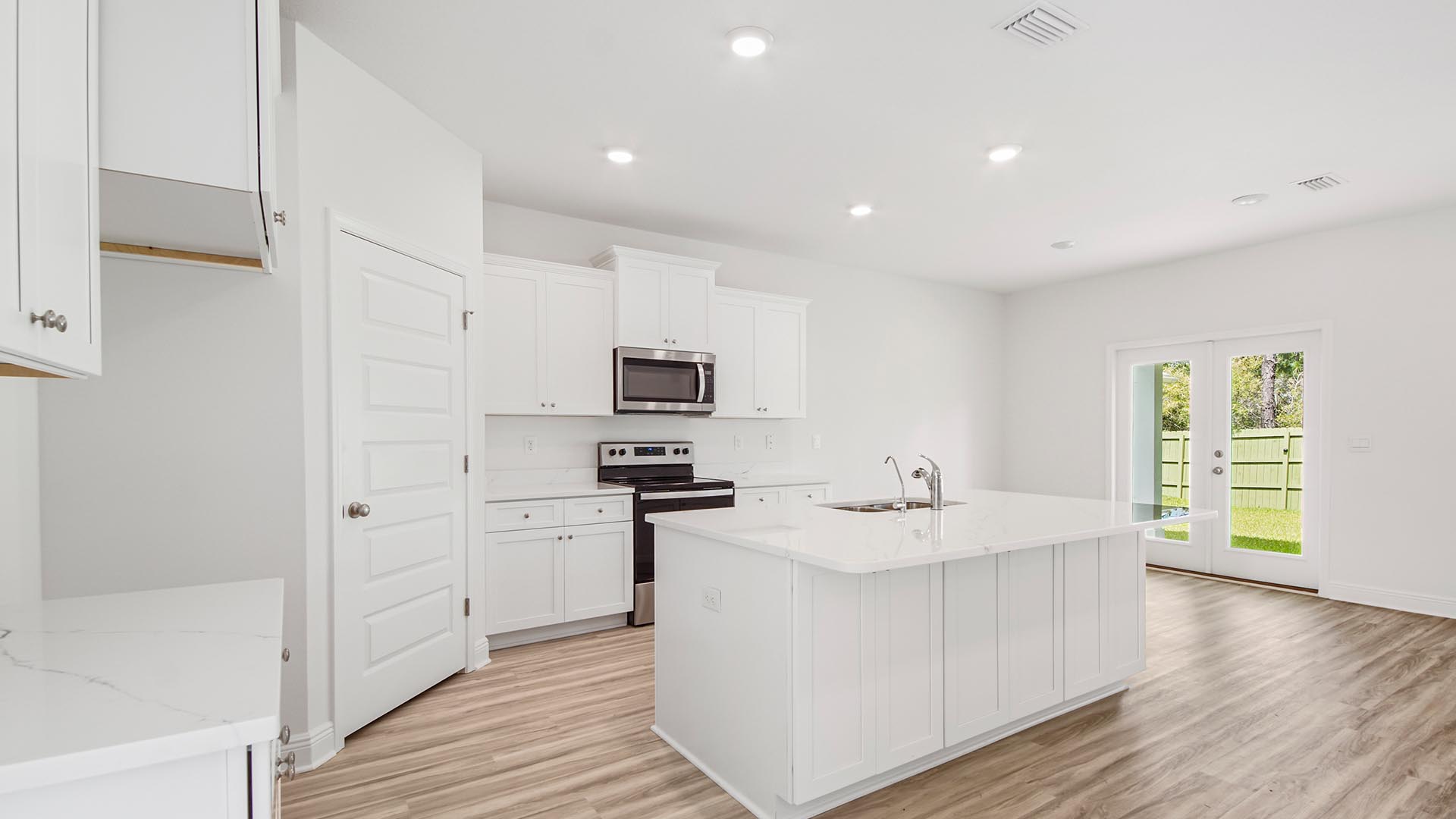 The kitchen has an adjacent dining area