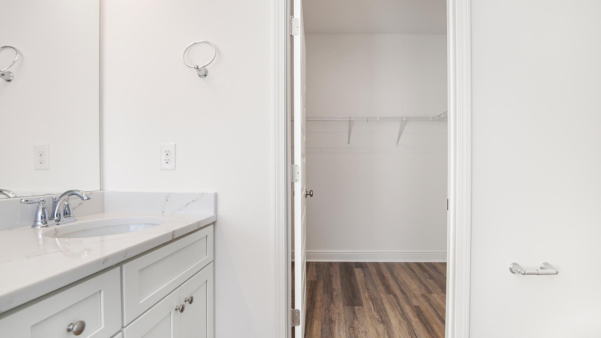 The primary bathroom has a large closet