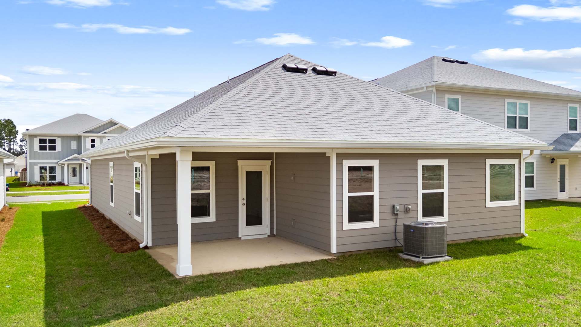 There is a covered back patio with space for a dining area