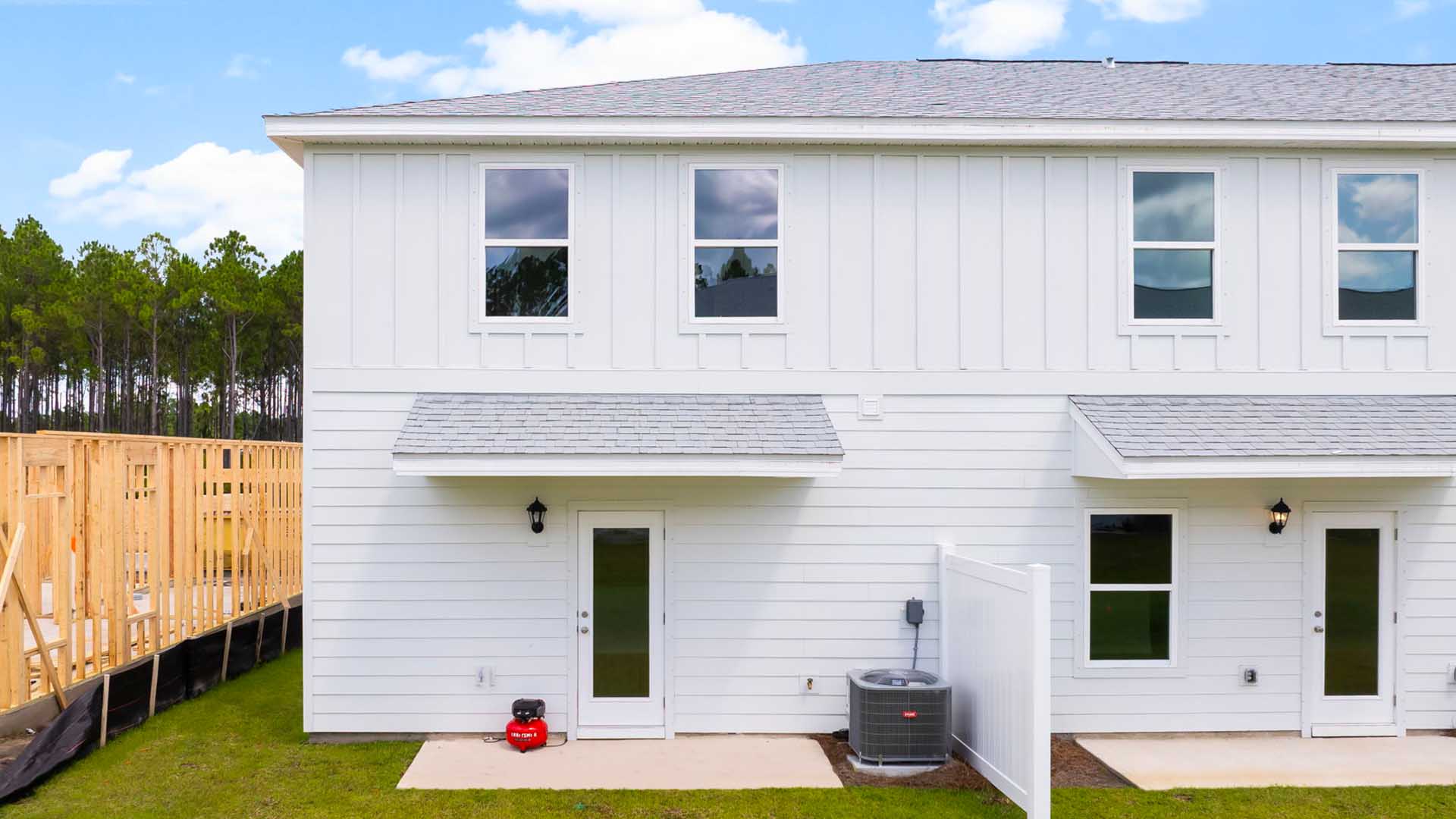 Rear view of townhomes