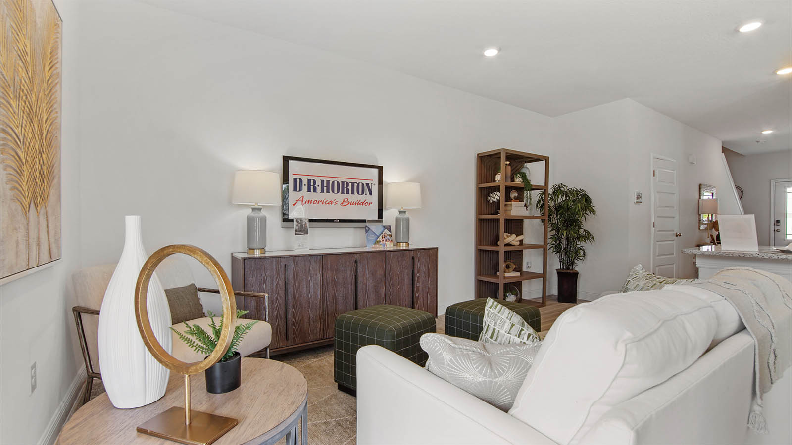 Open living area to kitchen and dining area