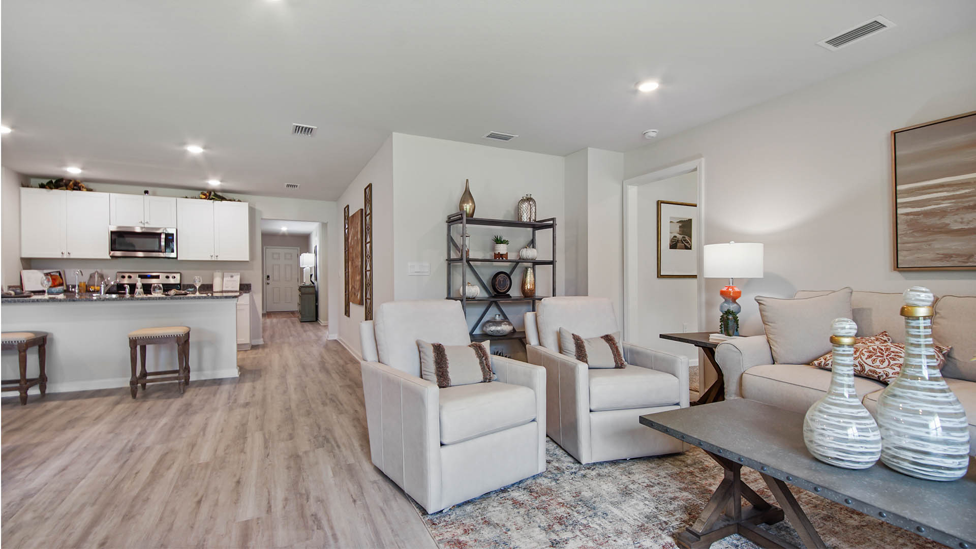 Large living room with 8 foot ceilings