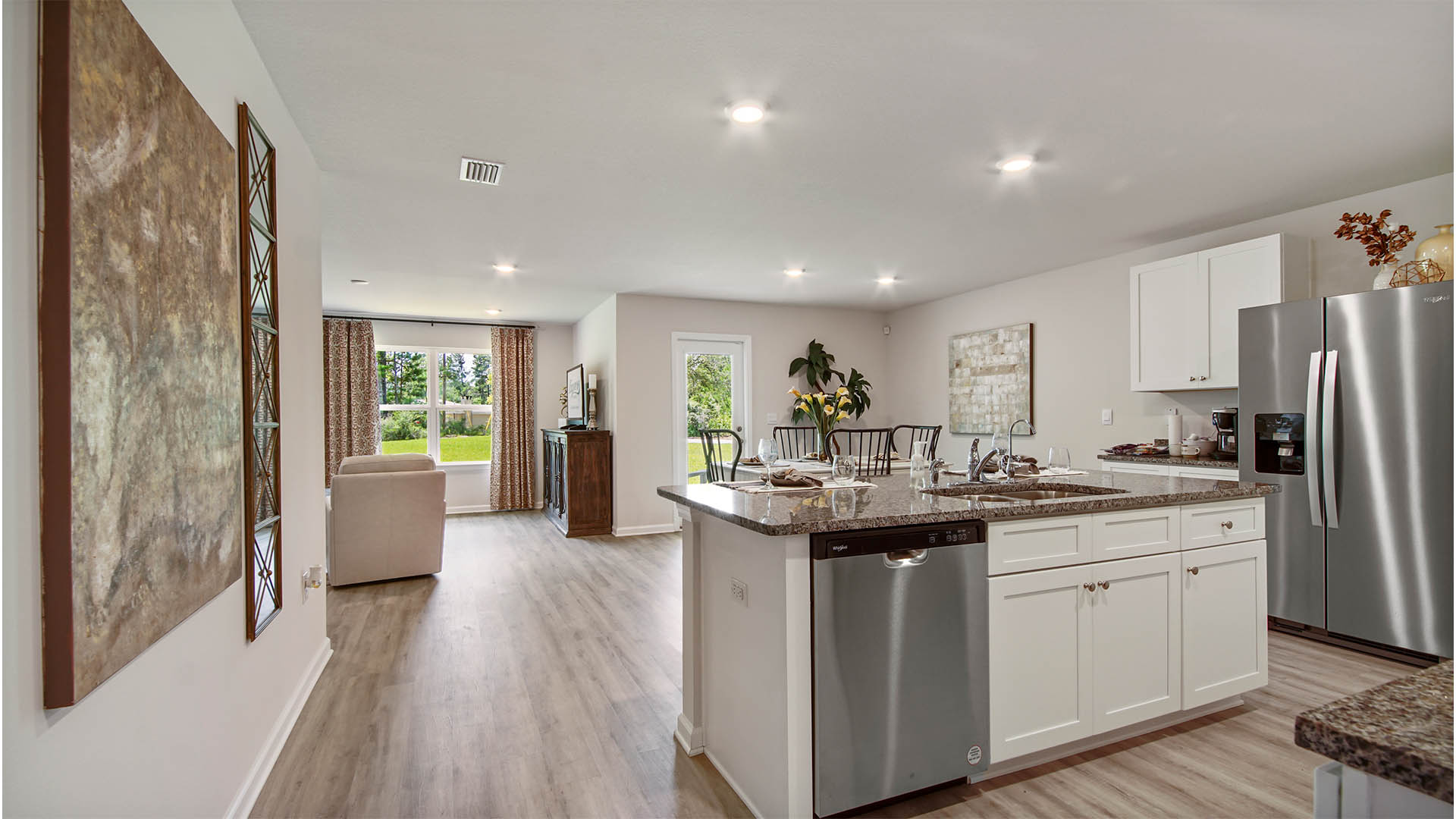 Open living space with kitchen and dining area