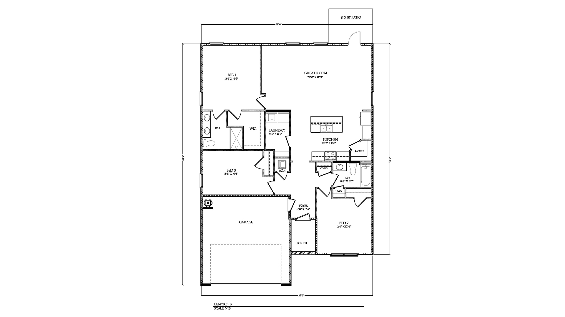 Lismore B floor plan with covered entryway
