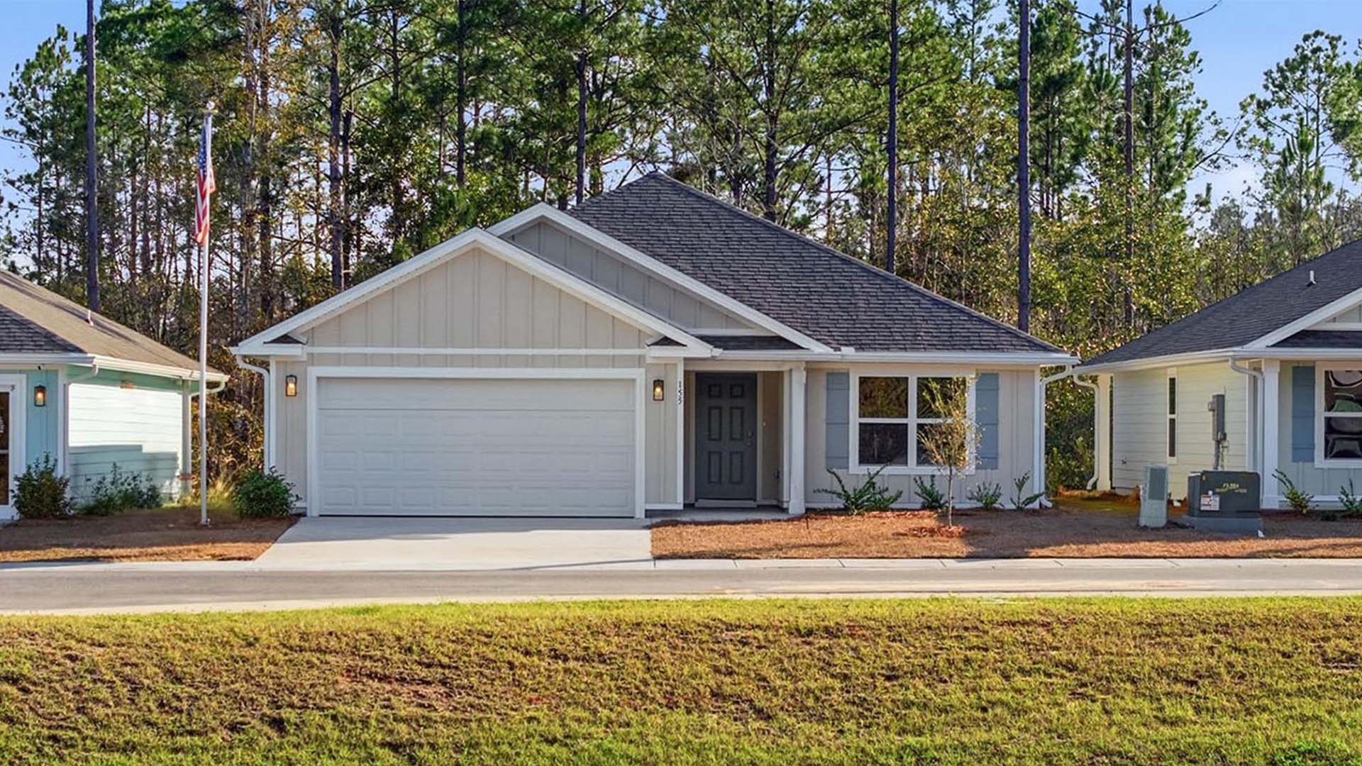 This home has a two car garage and covered front entry