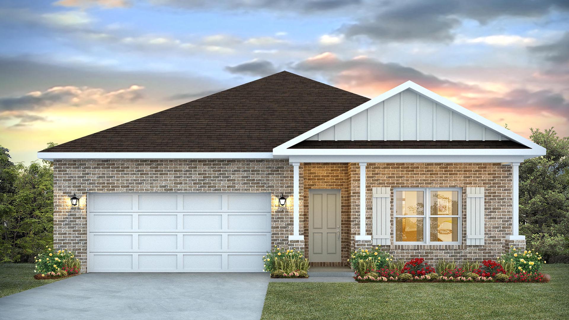 The Beau will have a brick front with three sides vinyl. This is a four bedroom two bathroom home.