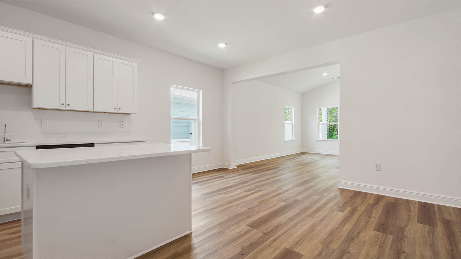 The kitchen has an adjacent dining area