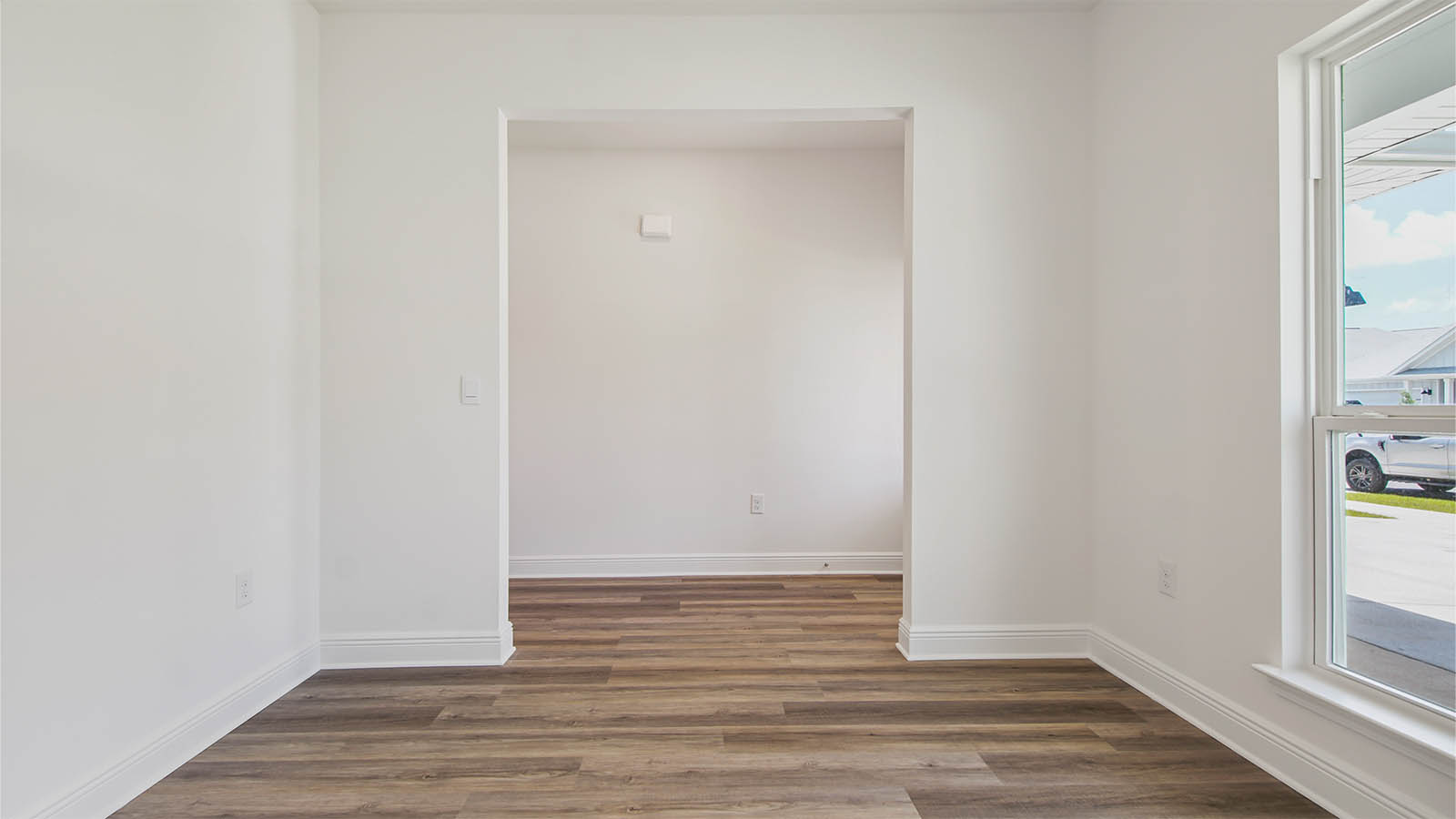 The study is perfect as a home office space or formal living area