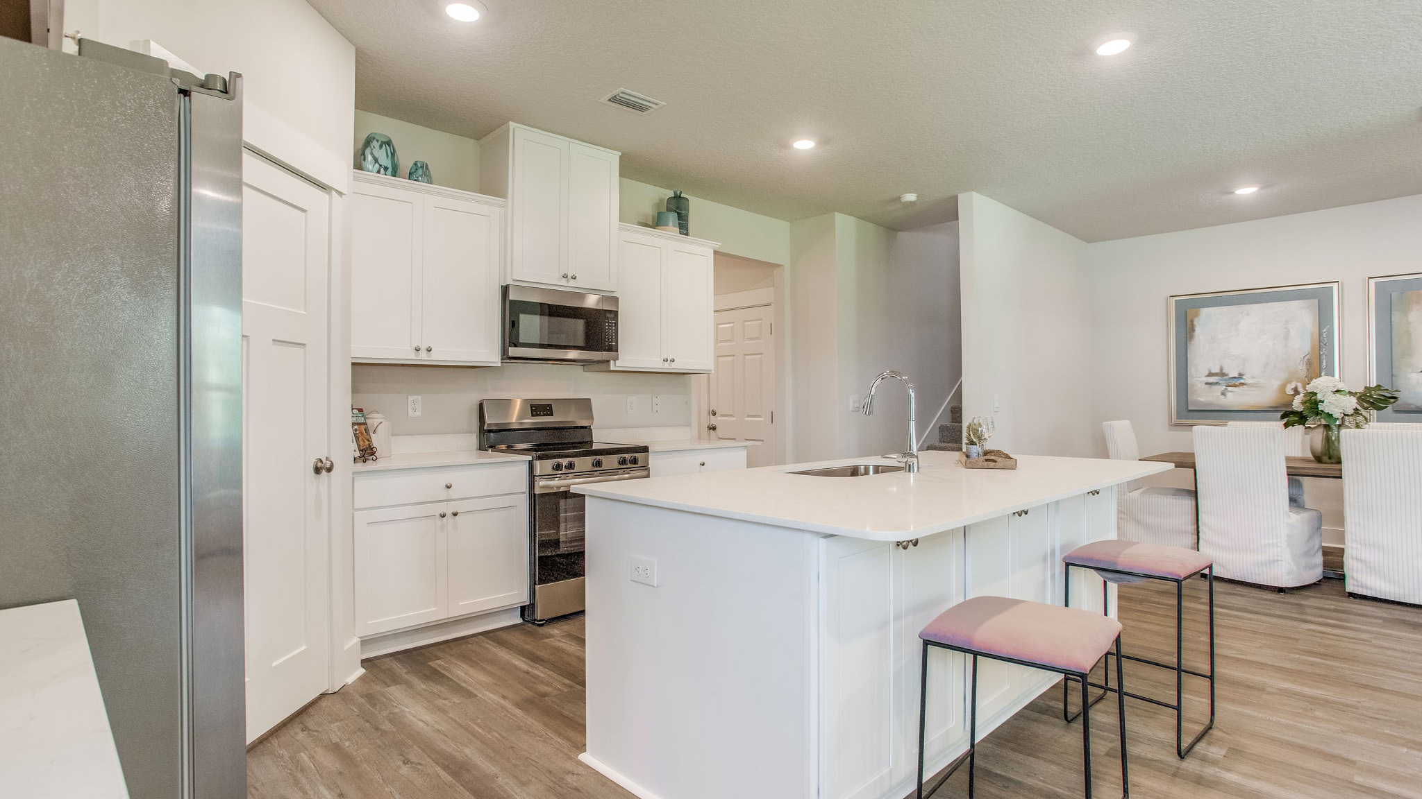 The kitchen island has space for bar seating