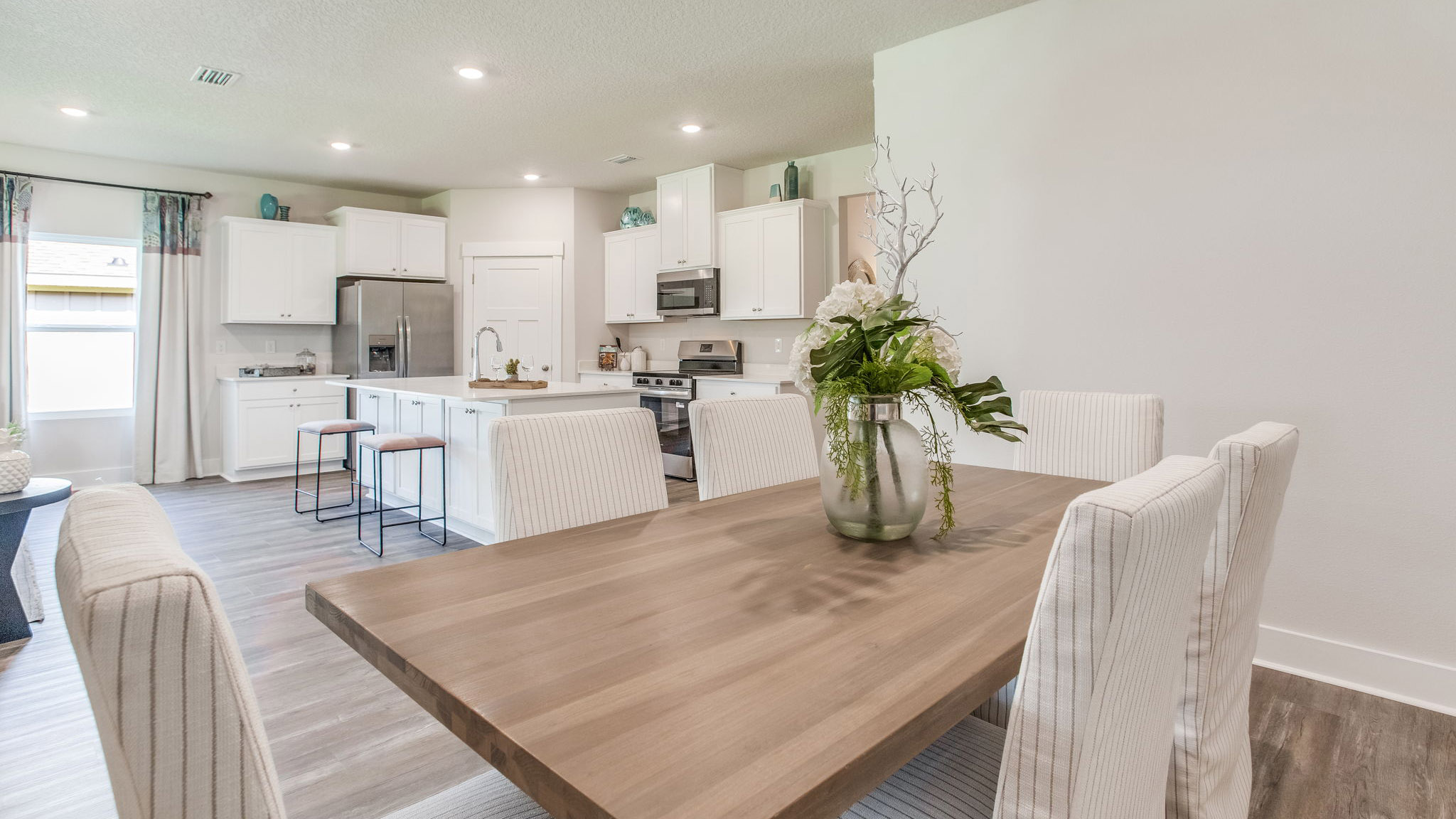 The dining area is open to the living room