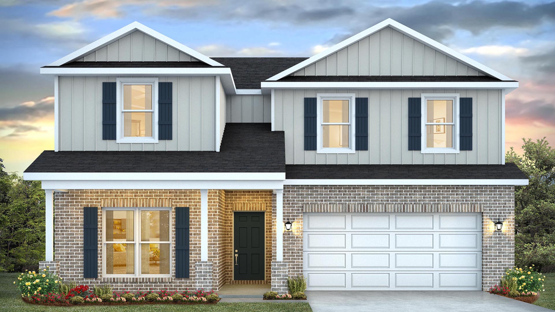 The Ozark has a brick exterior front on the main level and three sides full Hardie