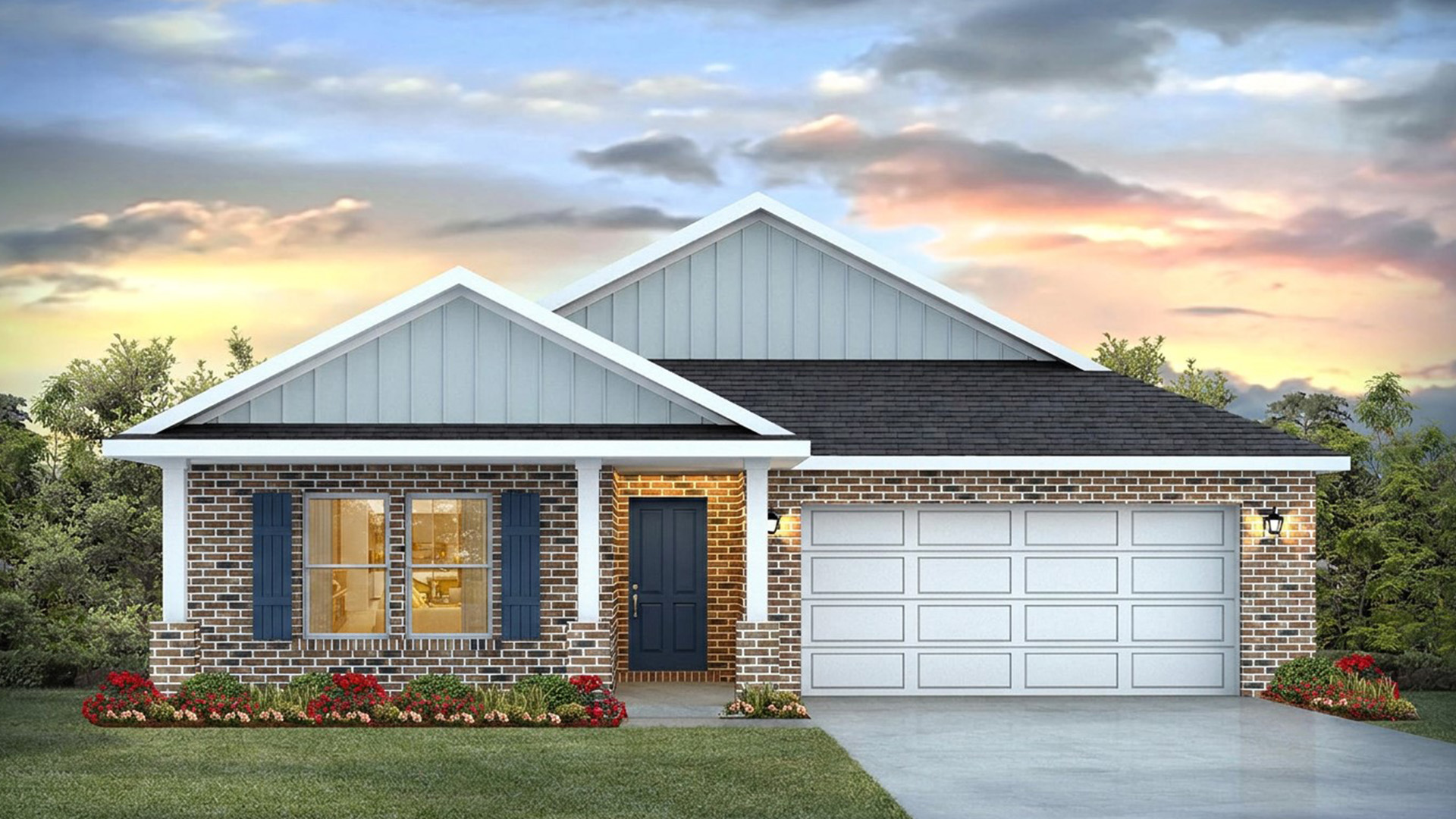 96 Foxtrail Run is under construction. It has brick siding on the front and three sides with Hardie. Five bedrooms and three full bathrooms make this home