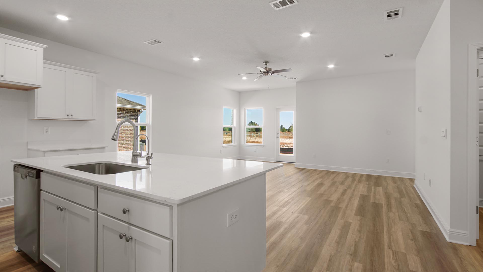 The Riverside features a center island and expansive living space