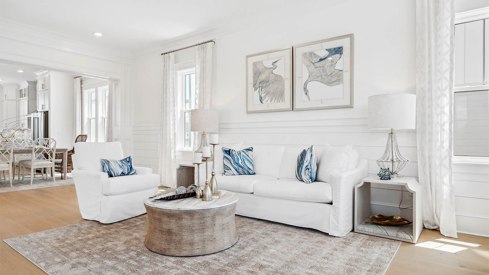 The second level living area has a separate also has a flex space and dining area