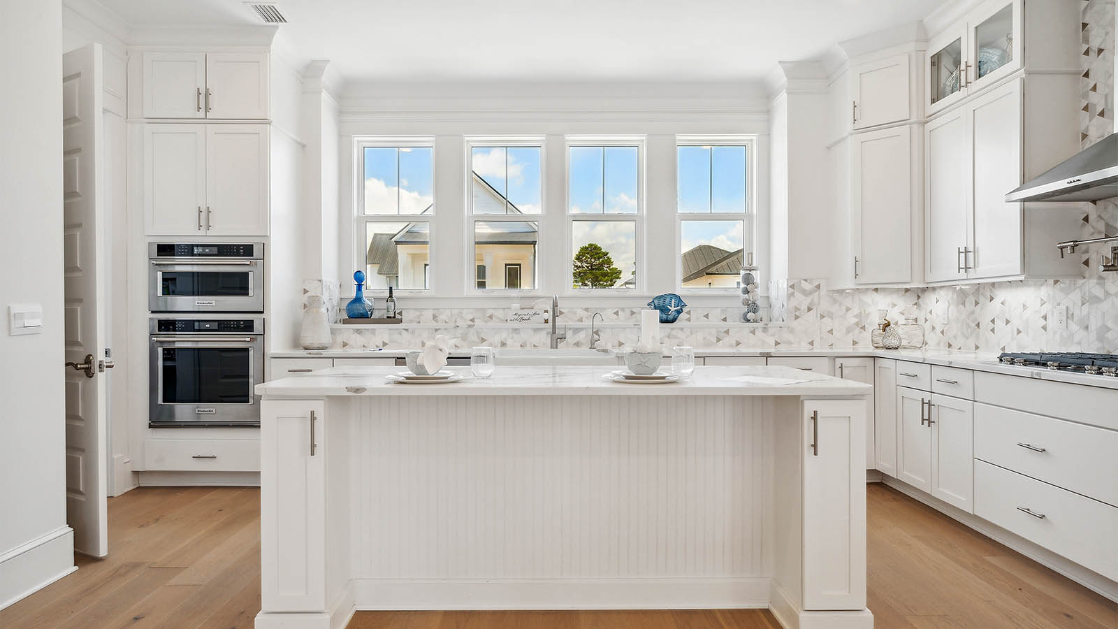 The kitchen is on the second level and has a center island