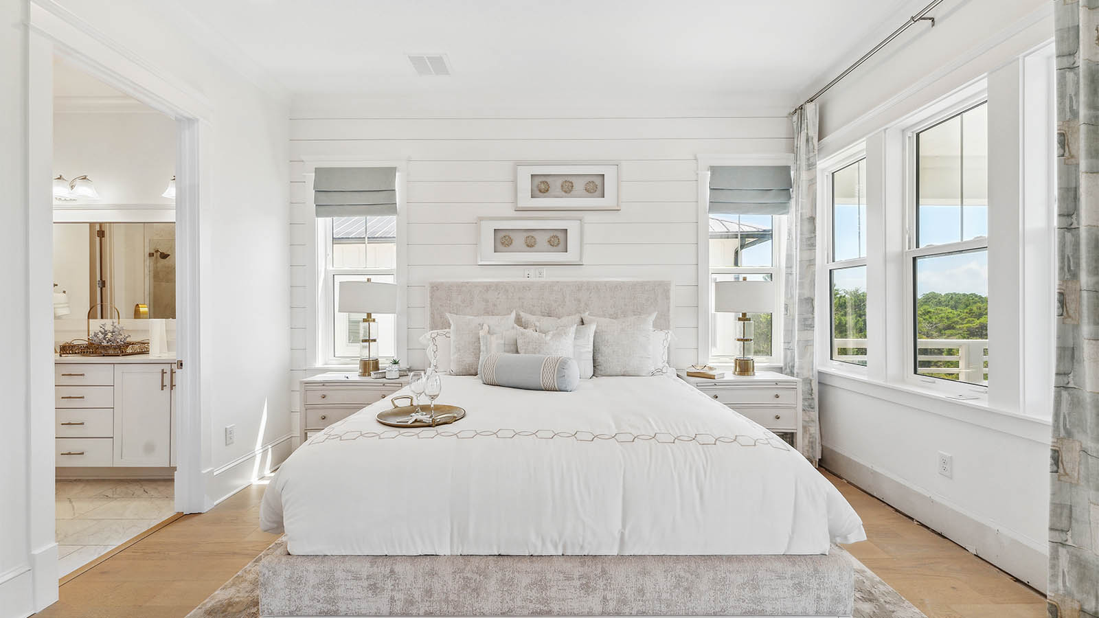 The primary bedroom on third level is at the back of the home