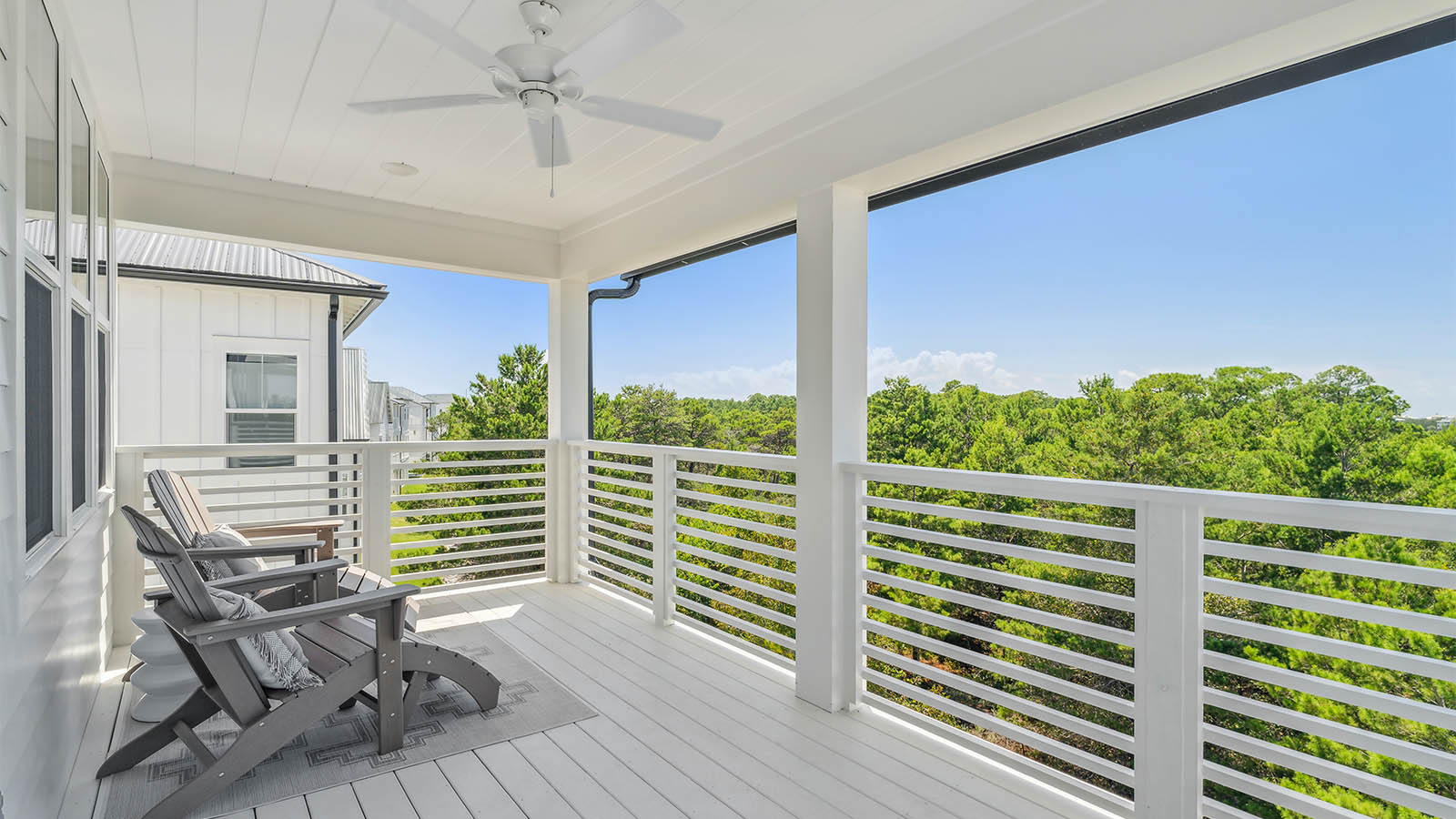 The balcony has space for a sitting area or swing or hammock