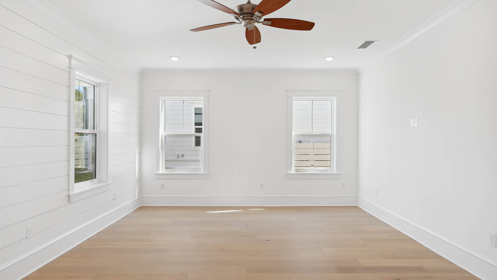 The flex room has a storage area or closet