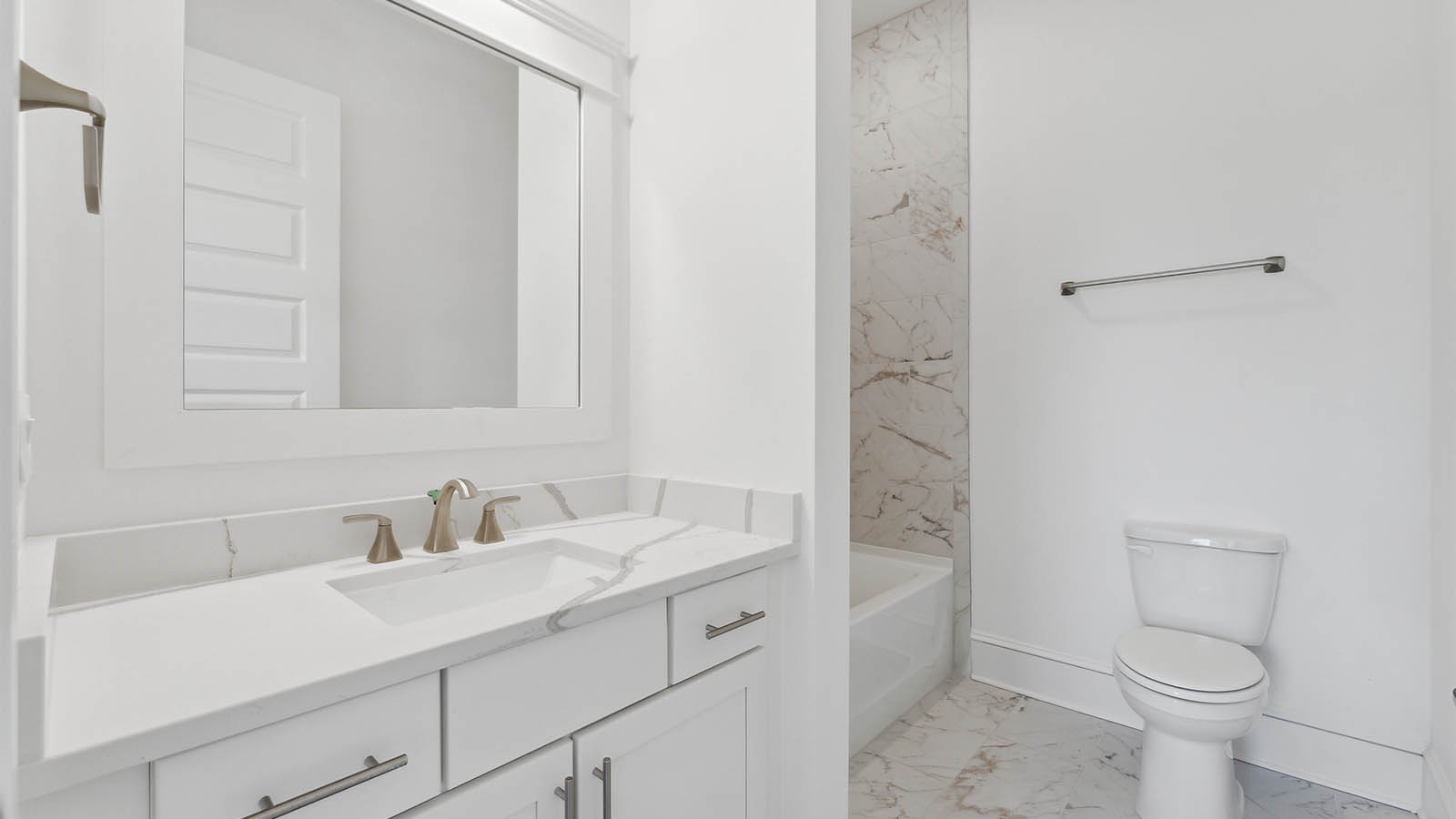 There is a second full bathroom on the second level just off the landing area of the stairs