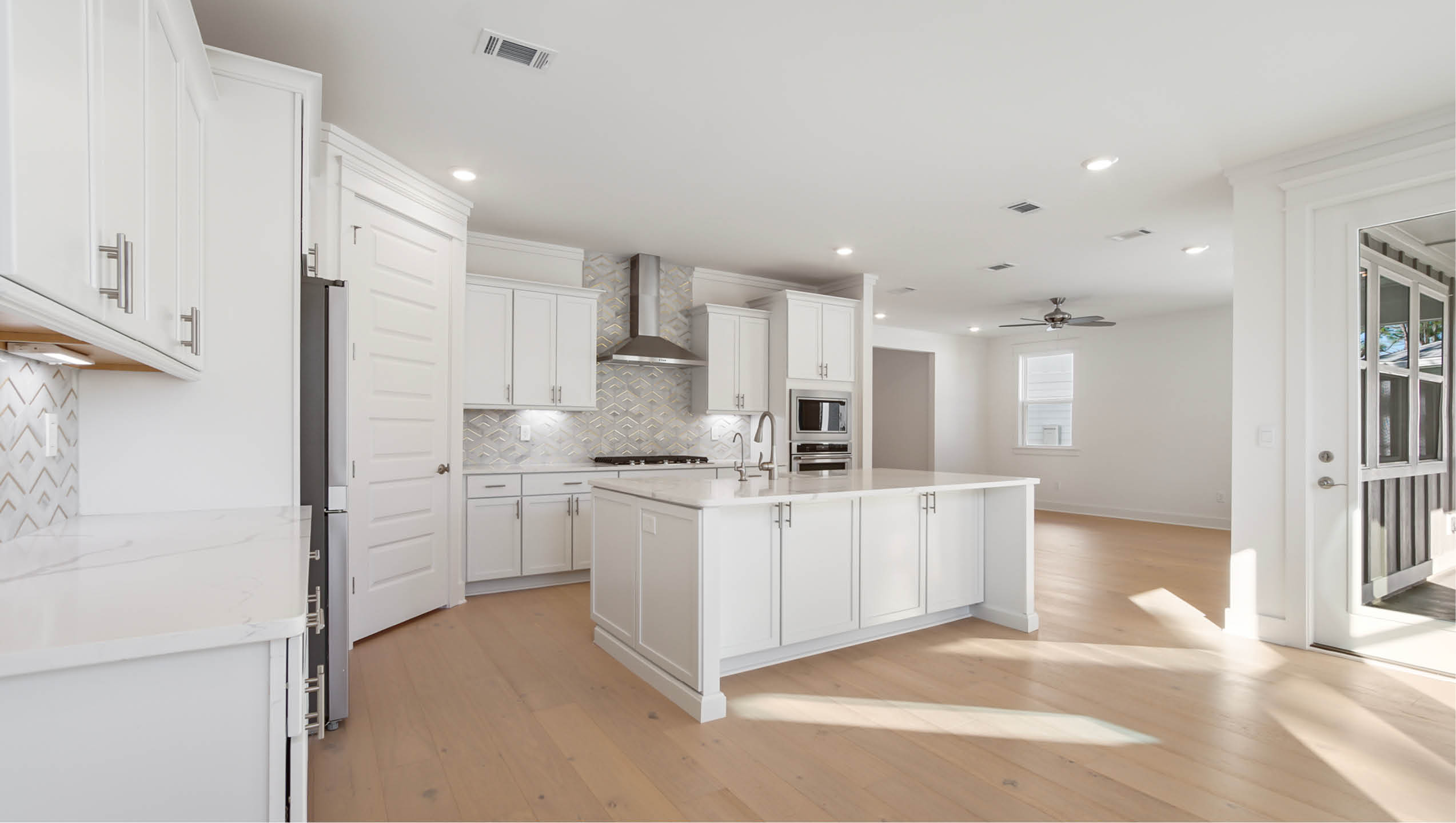Bright kitchen with overhead lighting