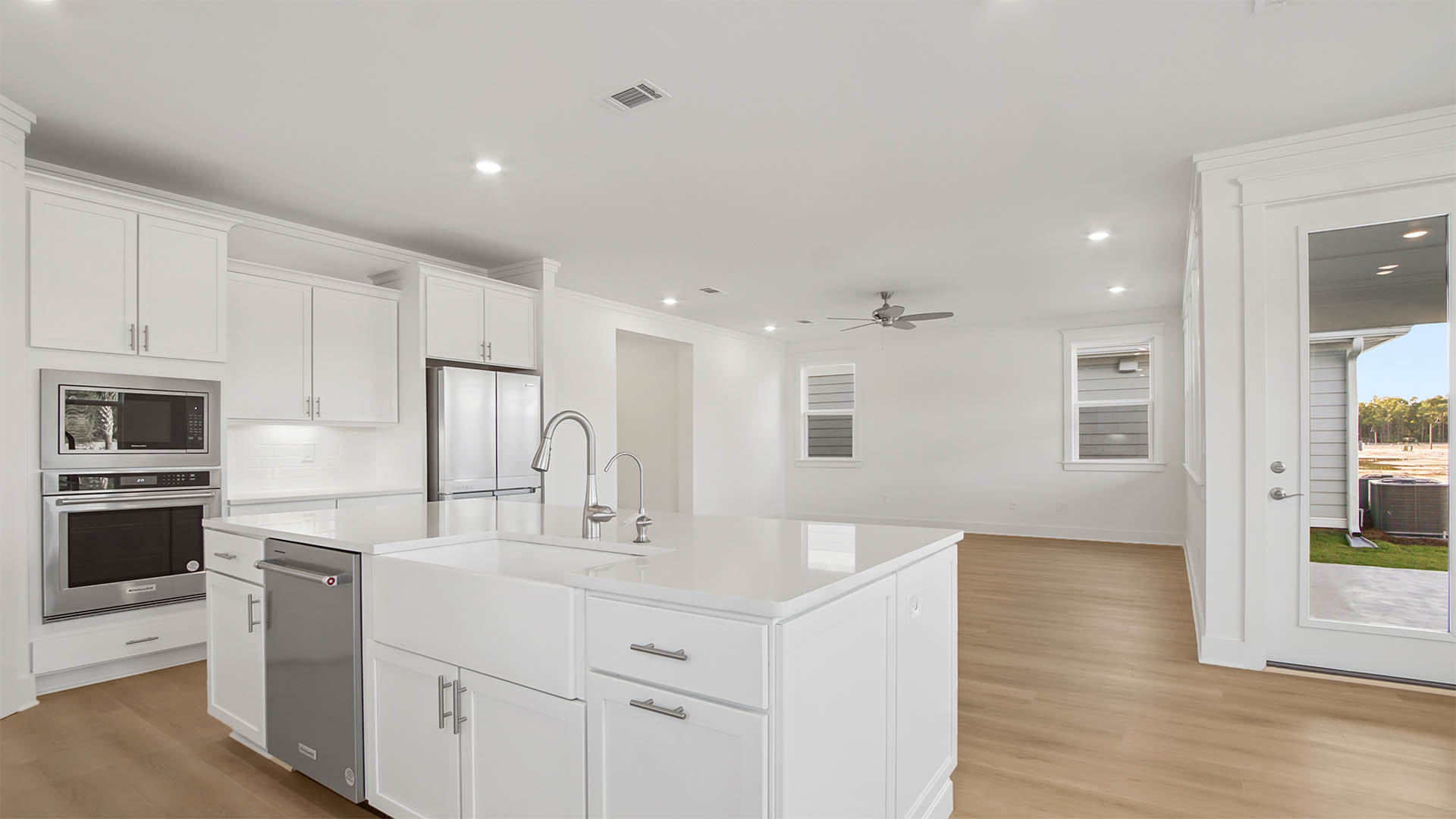Kitchen with spacious center island with room for meal prep and clean up
