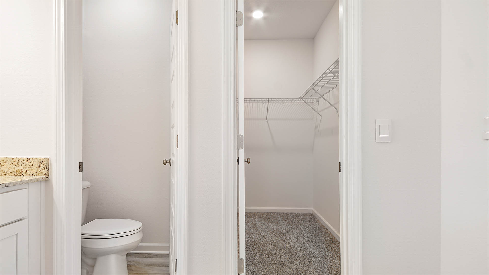 The primary bathroom has a closet