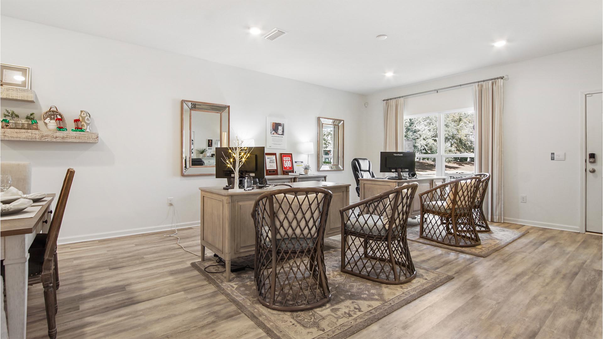 The kitchen and dining areas are spacious