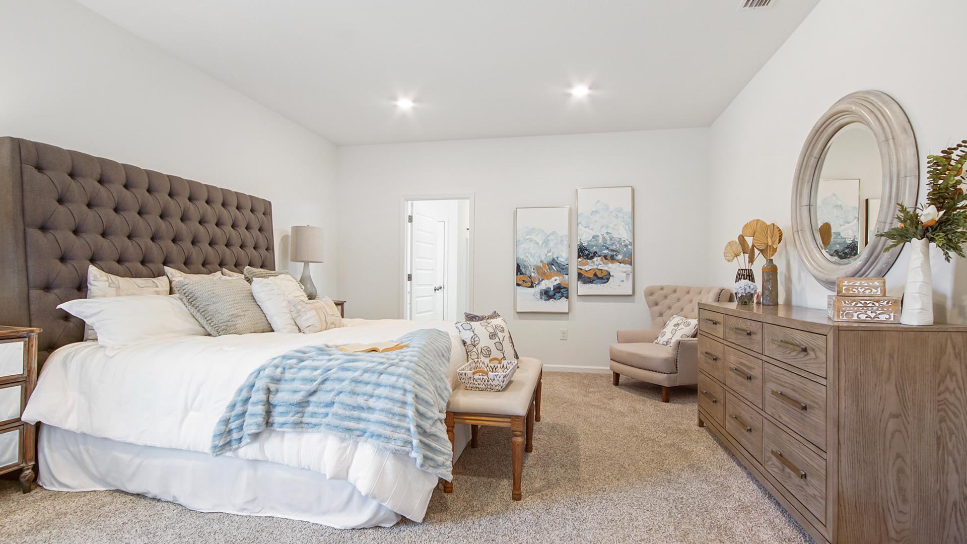 The primary bedroom is open and spacious