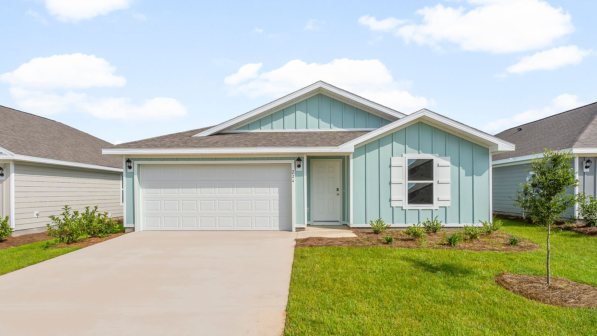 The Freeport floor plan has four bedrooms and two full bathrooms with a two car garage.