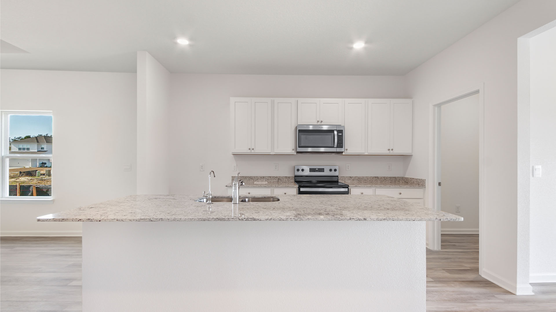 The kitchen is open and spacious