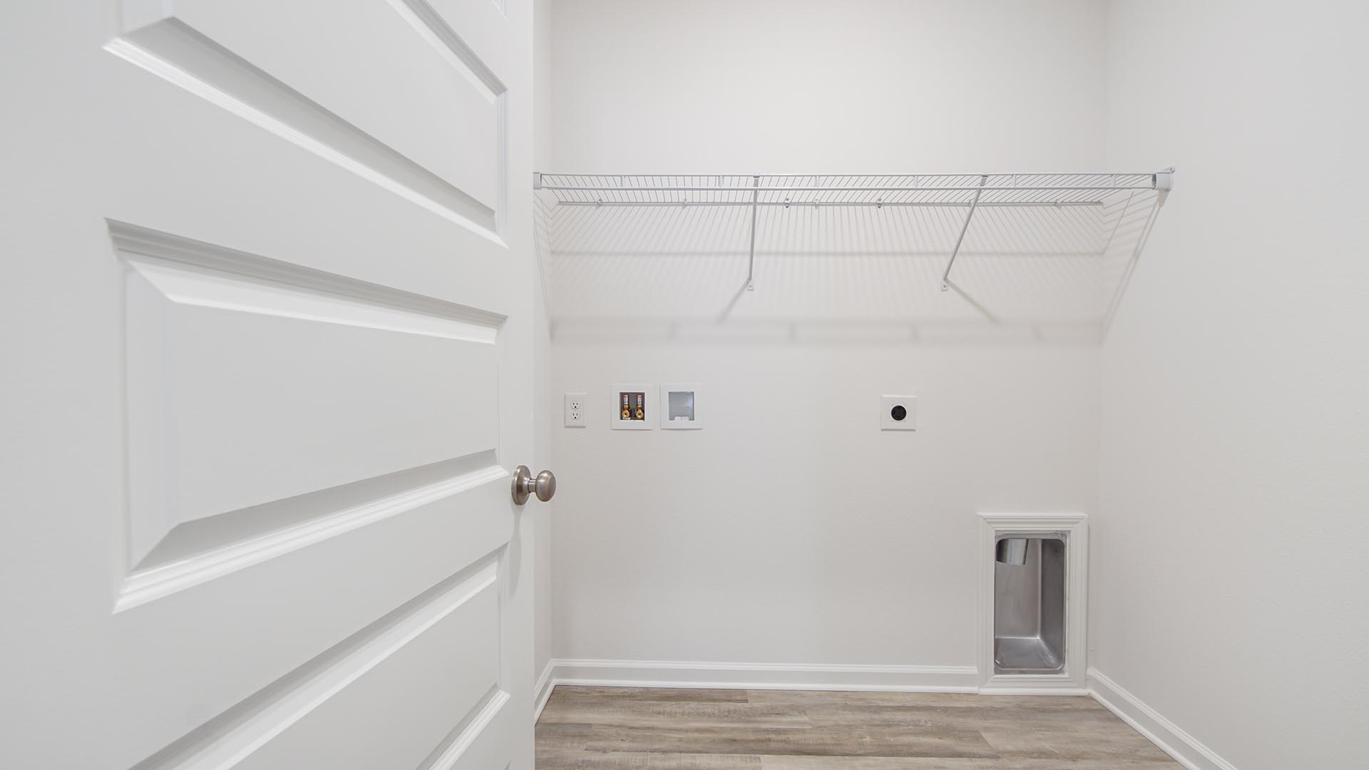 The laundry room has space for a full size washer and dryer