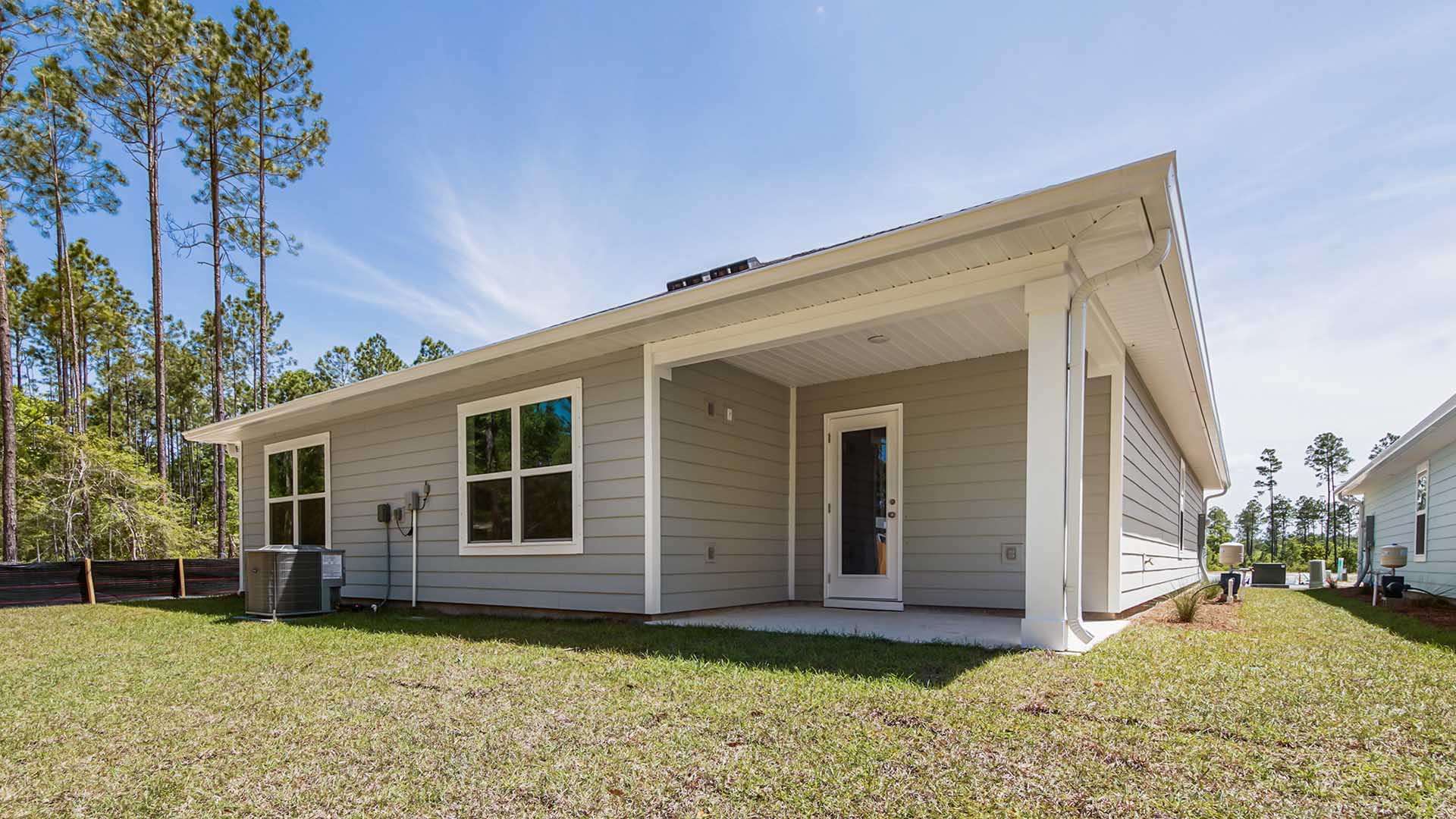 The Cali has a covered back patio with space for dining or sitting area