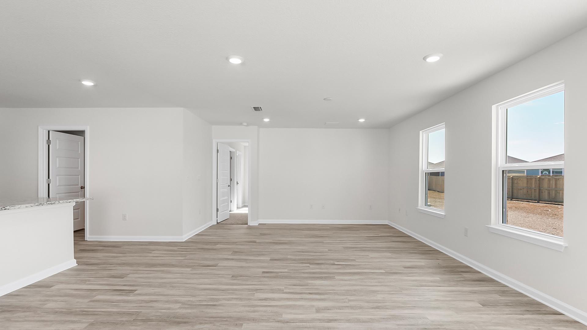 The primary bedroom is located off the living area
