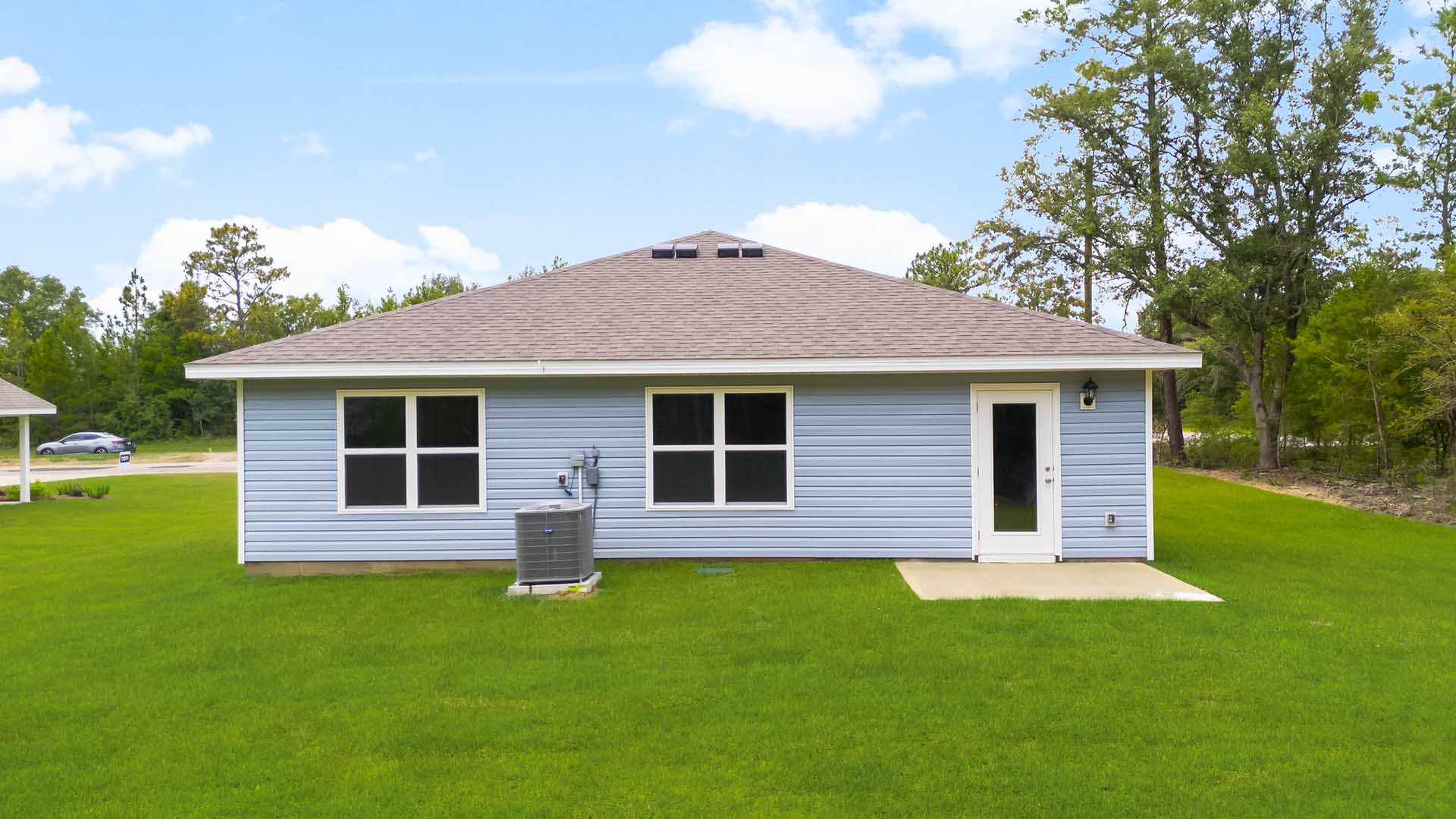 The back of the Freeport has an open patio