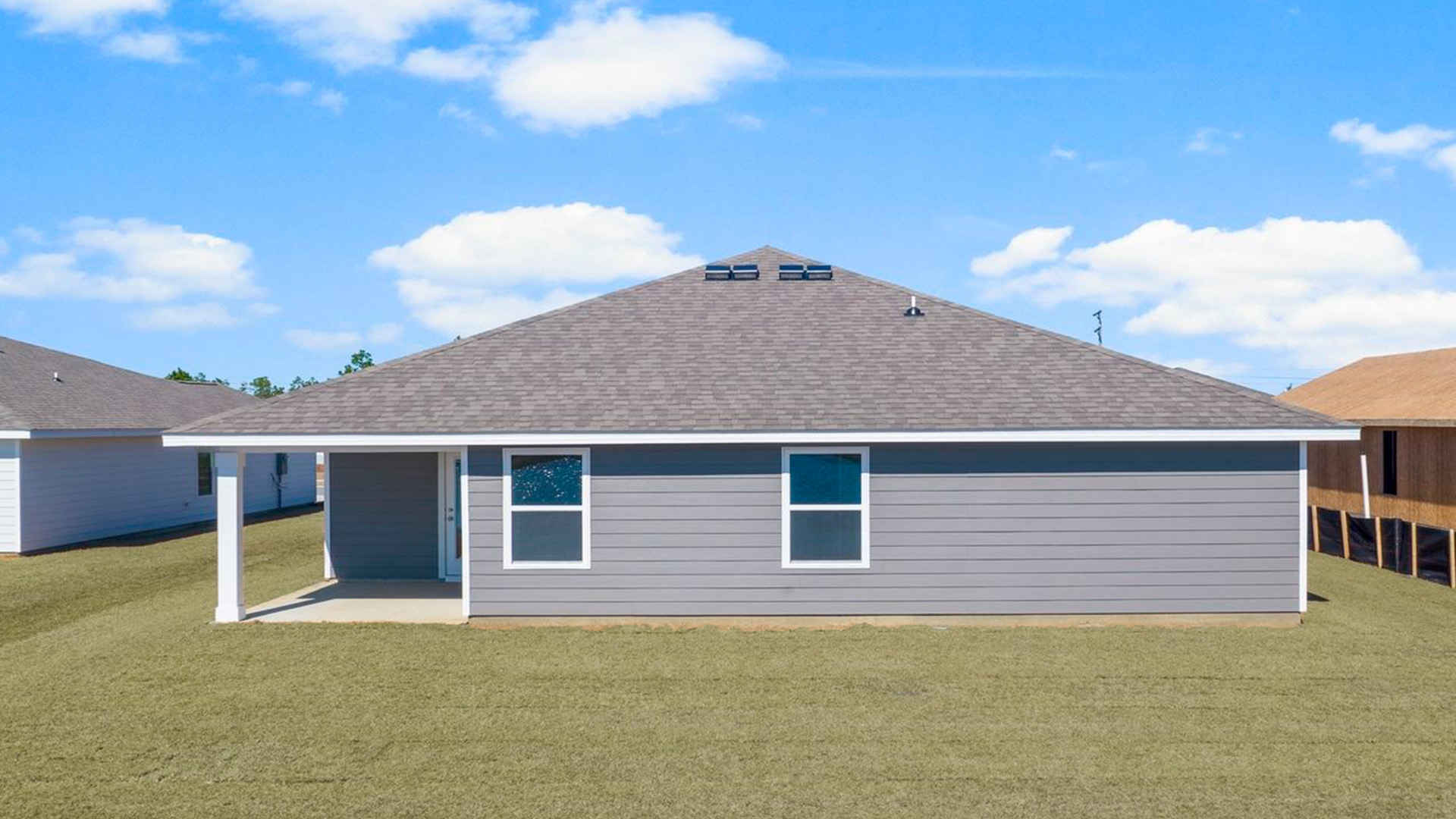 Rear view of the covered patio of the Lakeside floor plan
