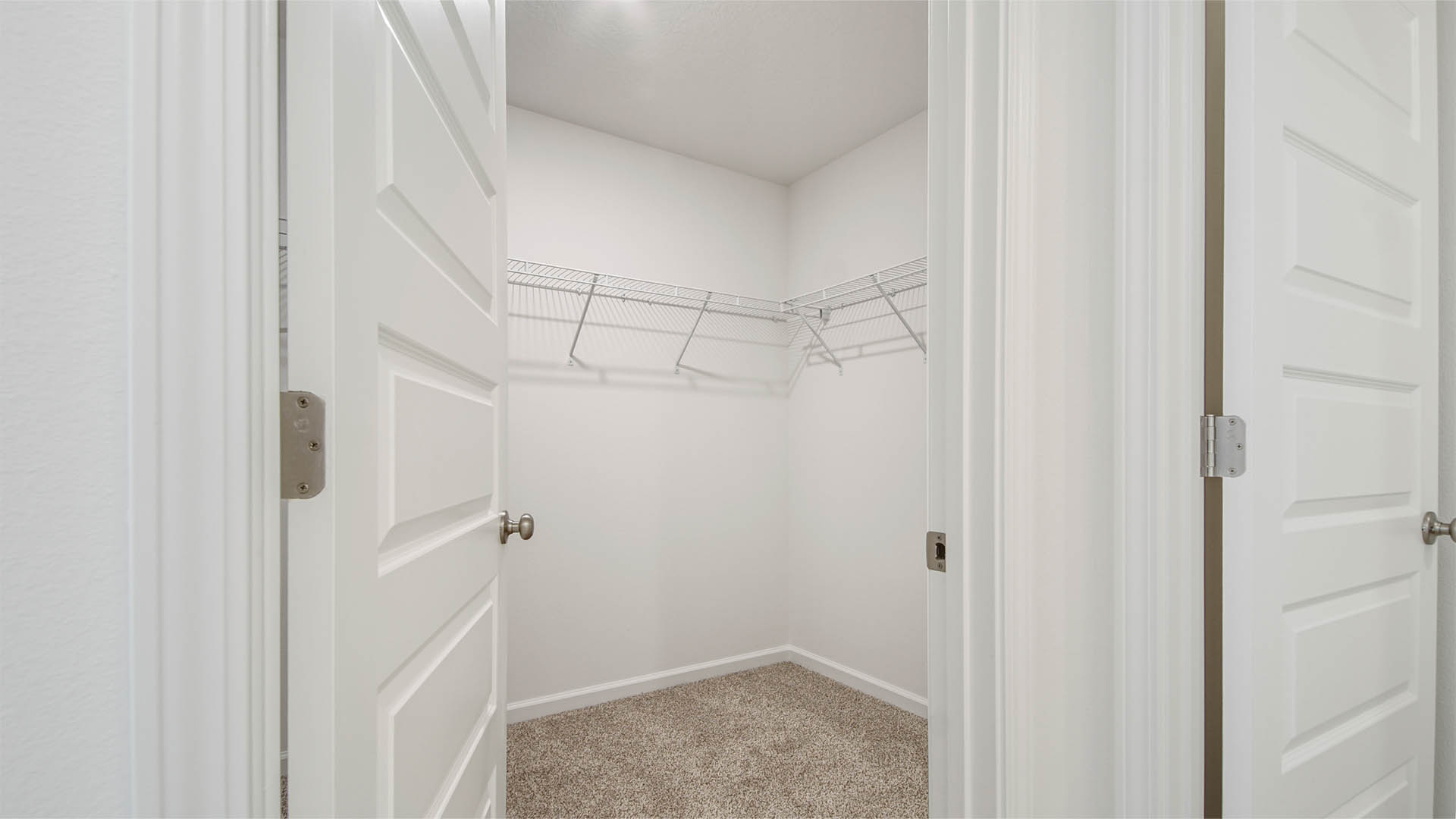 Large closet in the primary bathroom with carpet