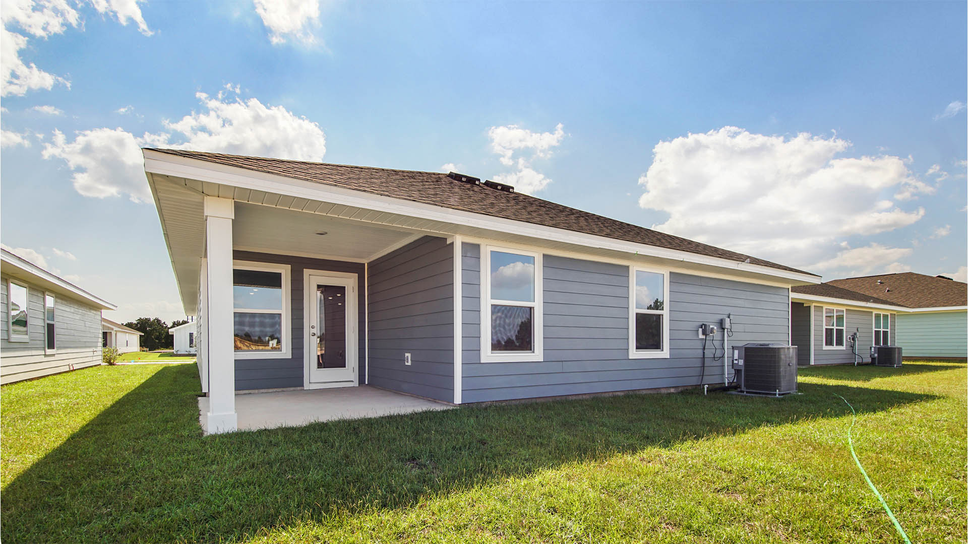 Rear view of the covered patio of the Lakeside floor plan
