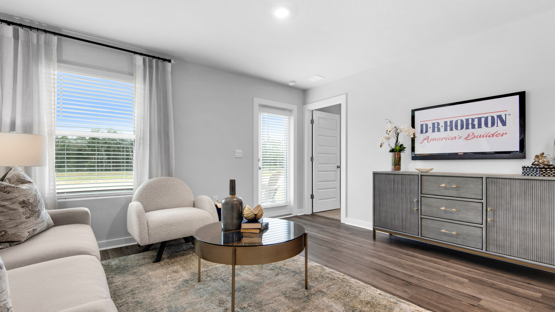 The primary bedrooms is off the living area