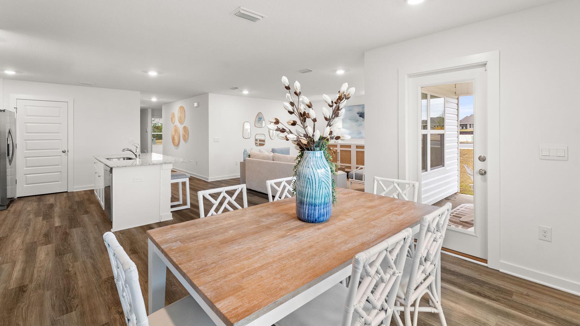 There is access to the back patio off the dining area