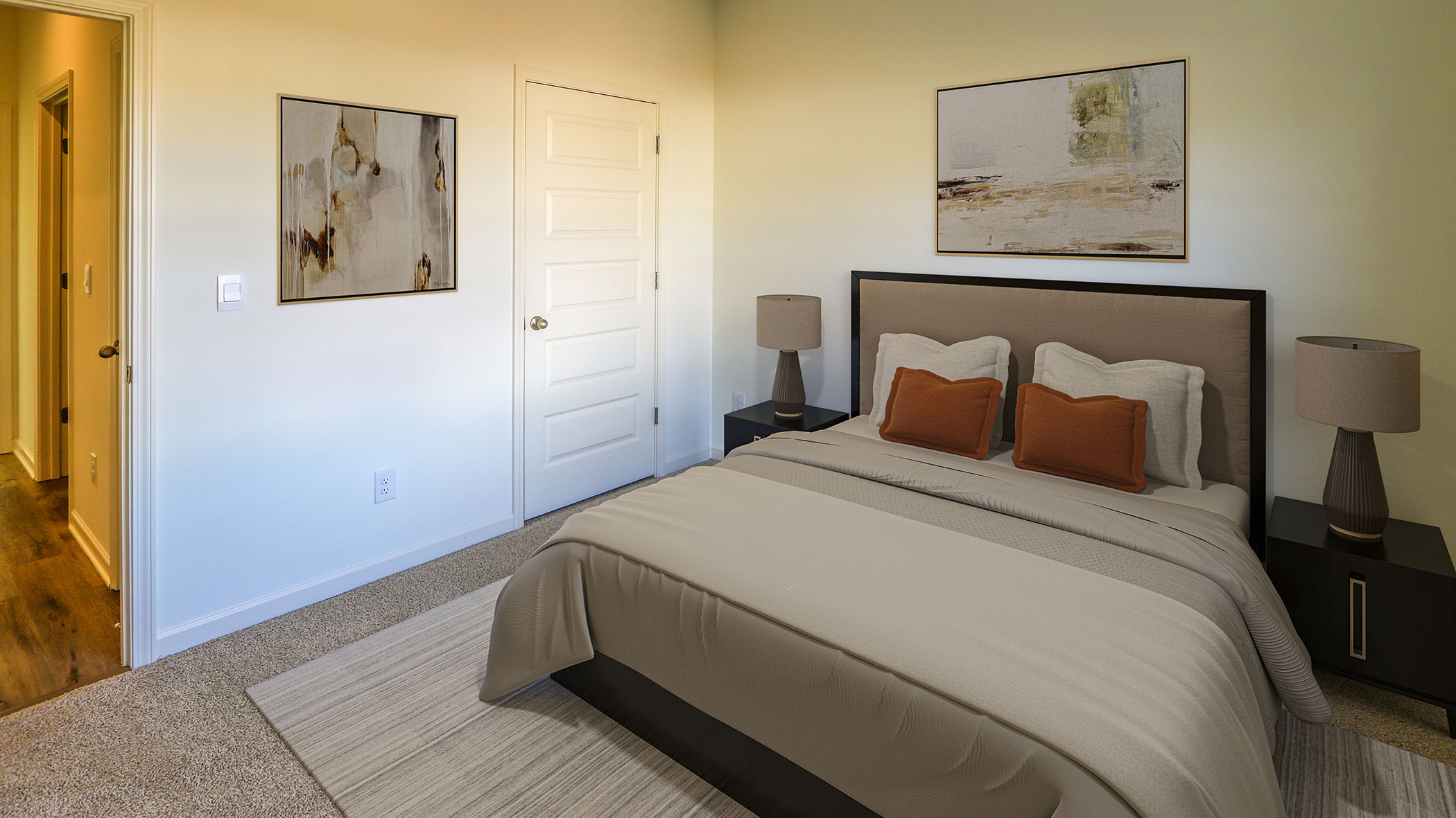 Guest bedroom one has carpet