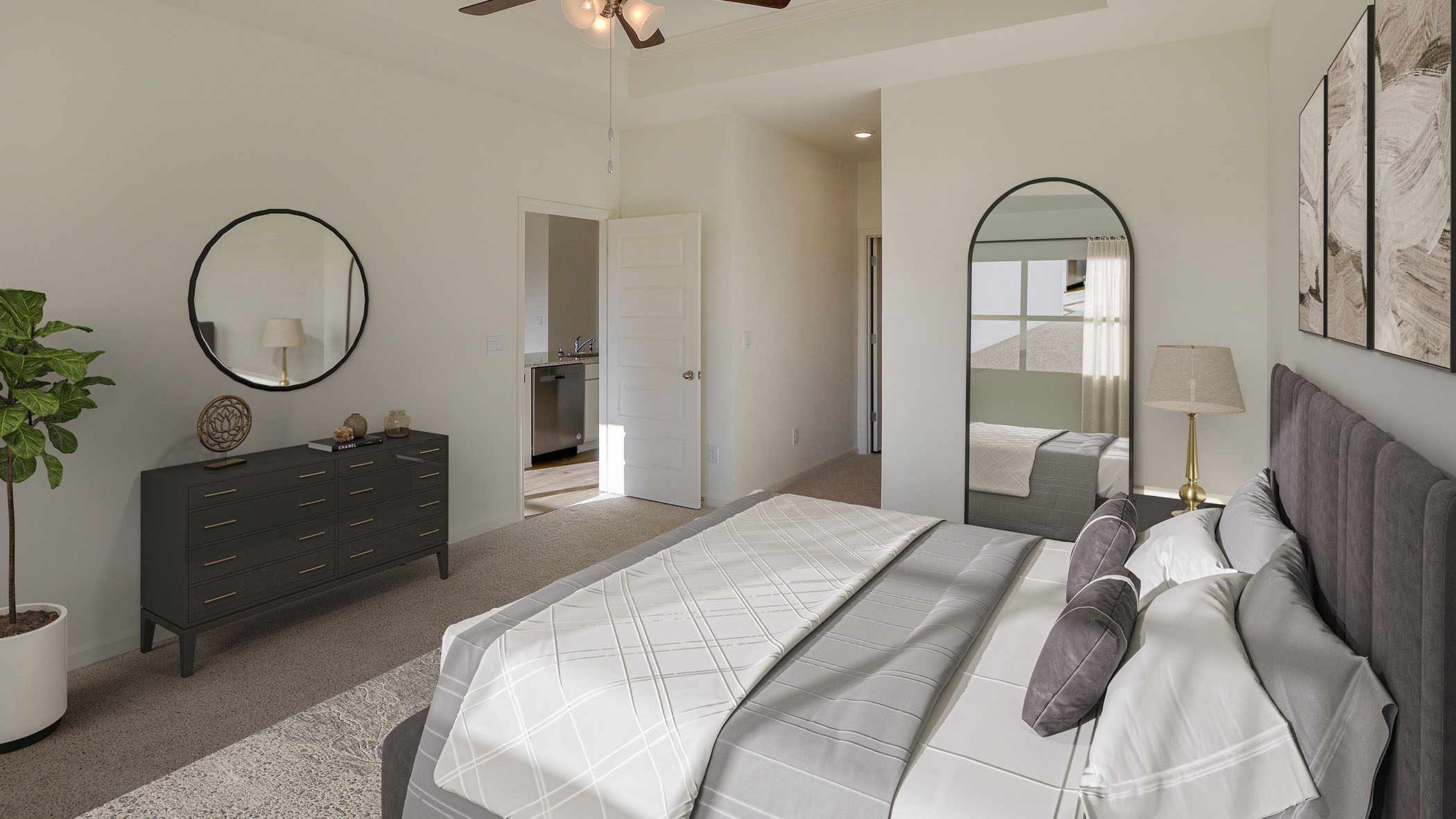 The primary bedroom has a spacious ensuite bathroom