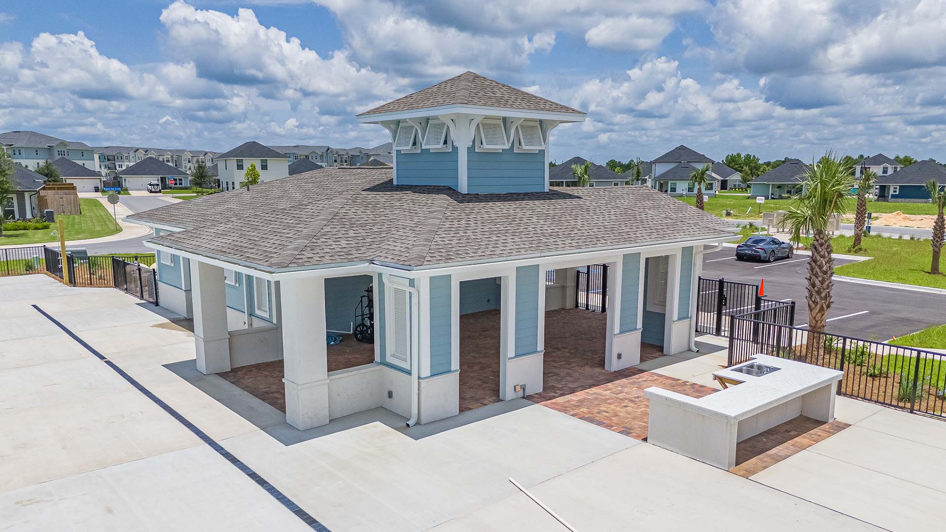 The covered cabana and pool house is open for residents of Magnolia at the Bluffs