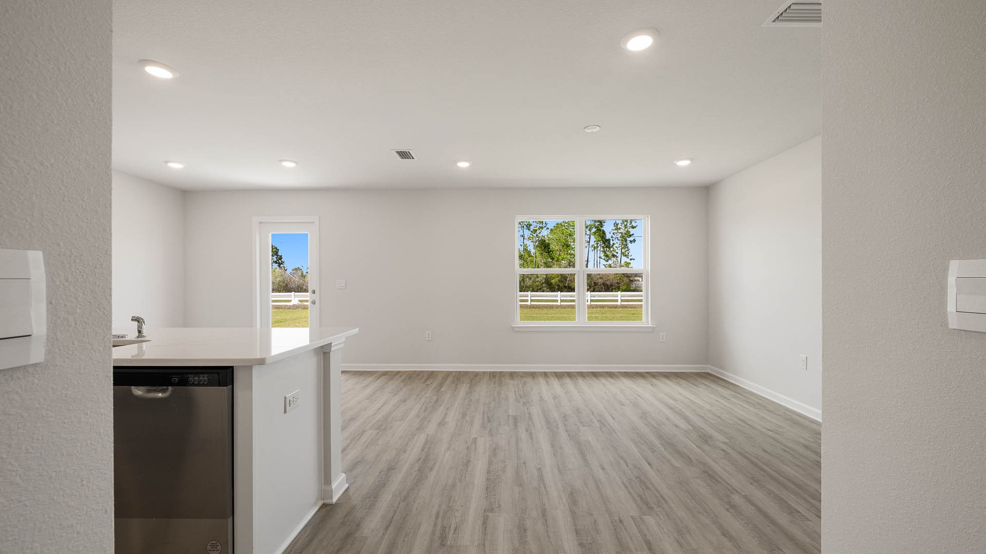 The open concept design offers a functional living space