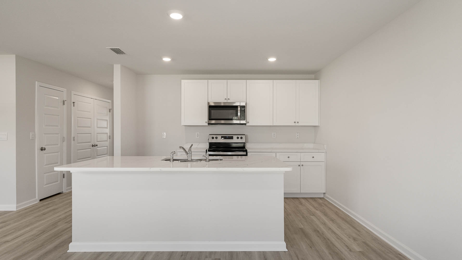The kitchen island has space for bar seating