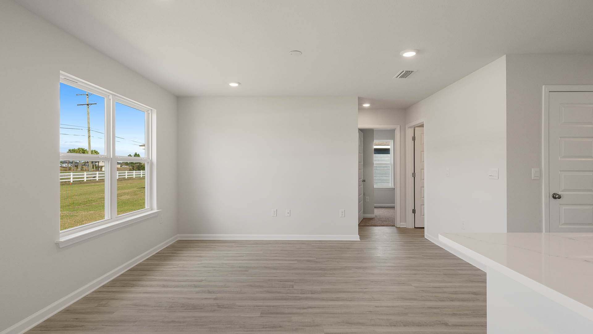 The dining area is off the kitchen