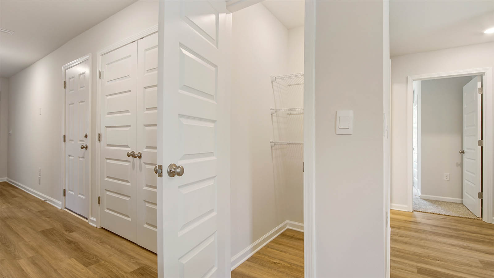 The entry hall has a closet that could be used as a kitchen pantry or storage area