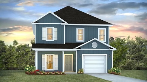 Alabaster_Floorplan_Exterior_Rendering_Covered_Porch_Two_Story_One_Car_Garage